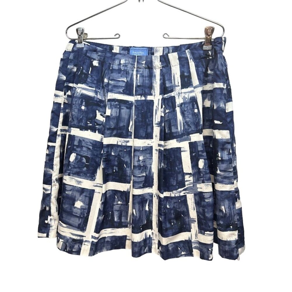 Simply Vera Wang Pleated Skirt Medium Knee Length Blue White‎ Geometric